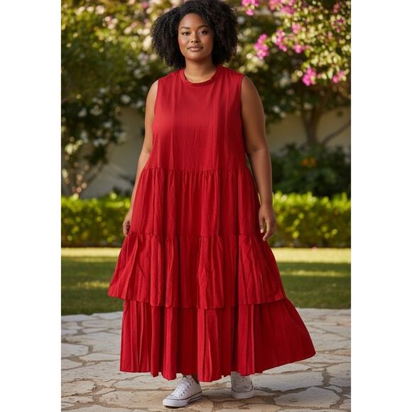 NWT ~ Long Red Tiered Sleeveless Maxi Dress ~ Women's Plus Size 4XL - Picture 1 of 1
